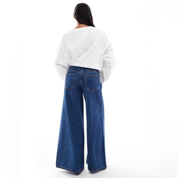 ASOS Petite Mid Blue Wide Leg Jeans - Picture 2 of 4